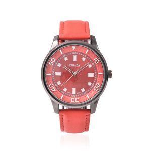 STRADA  Watch with Red Faux Leather Band and Stainless Steel Back